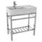 Modern Ceramic Console Sink With Counter Space and Chrome Base, 32